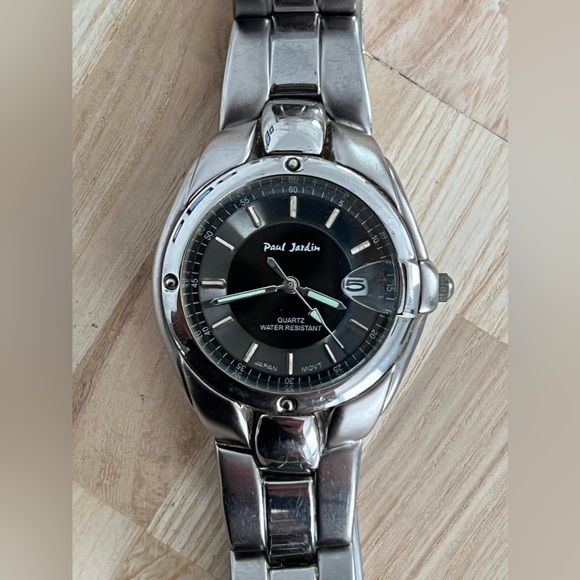 Paul Jardin Men’s Watch Stainless Bracelet Black Dial Date Window - Picture 4 of 13